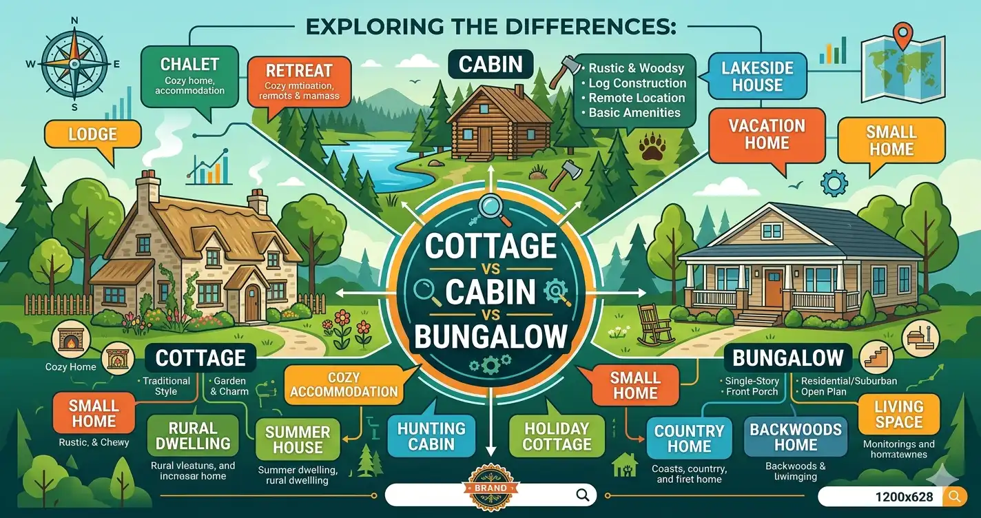Cottage vs cabin vs bungalow