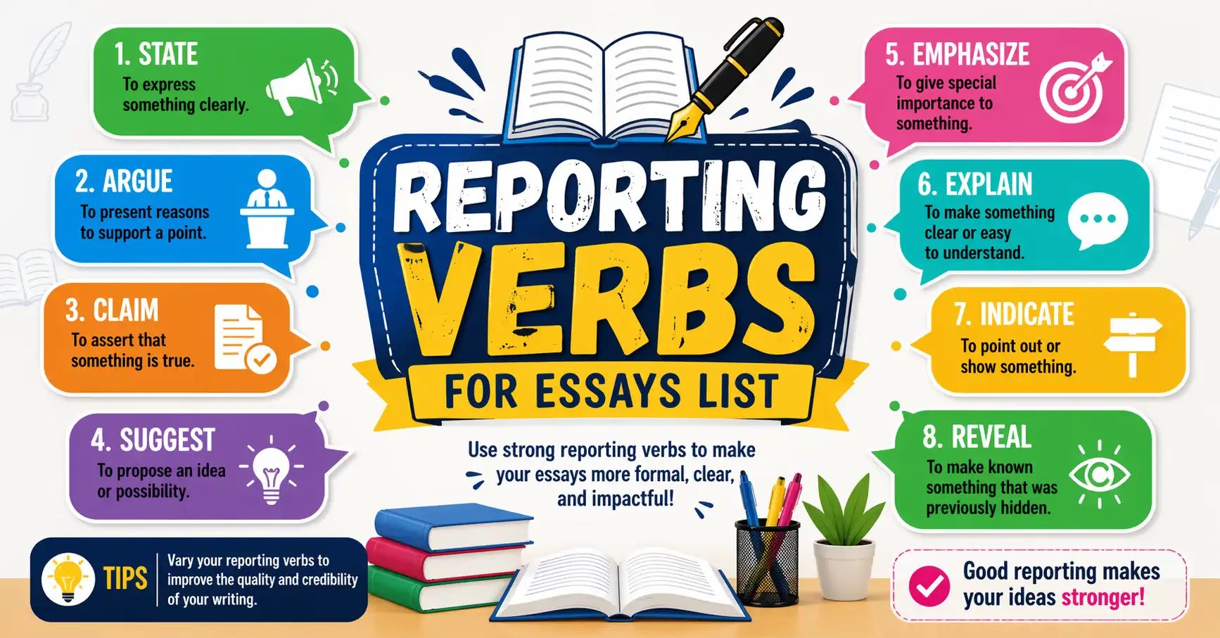 reporting verbs for essays list