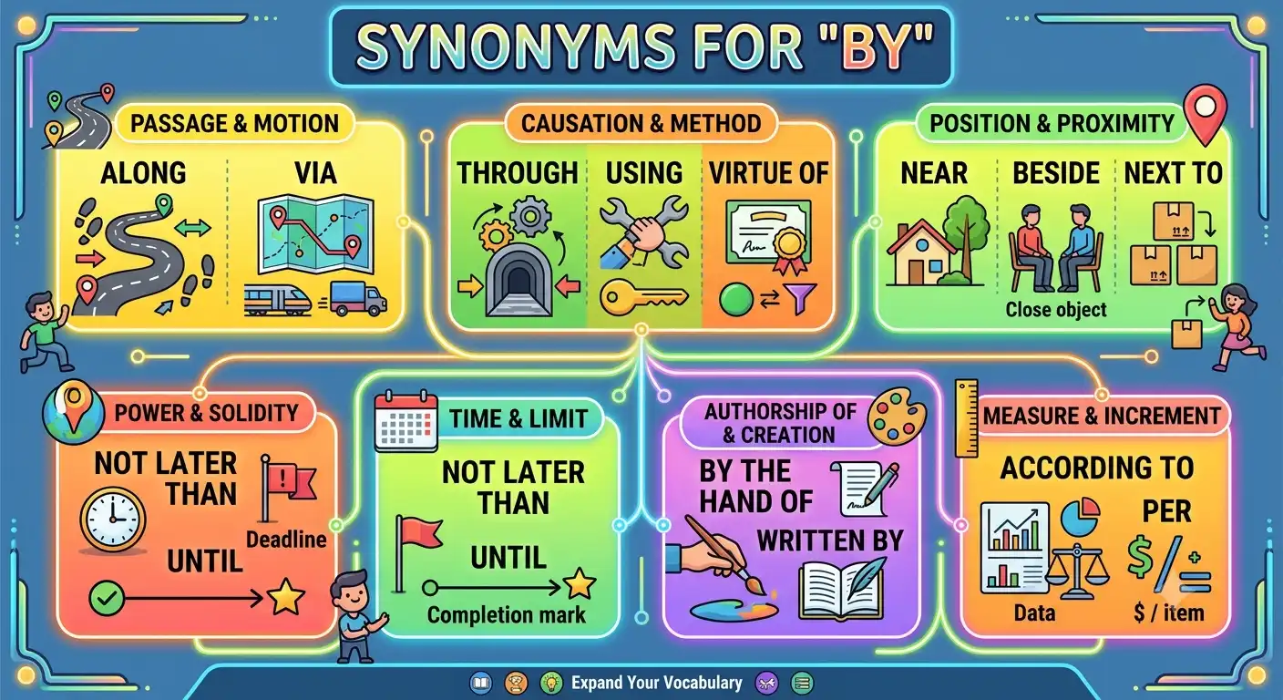 synonyms for by