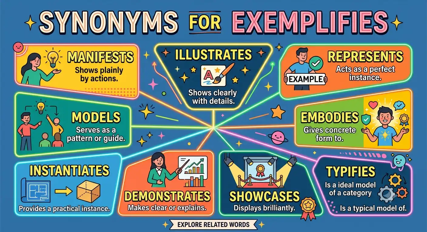 synonyms for exemplifies